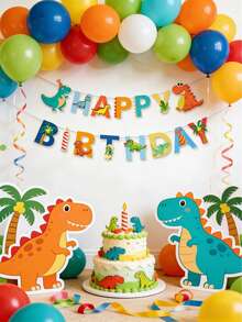 一套恐龙主题生日派对装饰，包括恐龙生日快乐横幅、恐龙主题派对背景装饰，适用于家居装饰、房间装饰、生日墙挂横幅、丛林动物派对、生日派对用品、生日礼物、派对小礼品。 - 恐龍 - 查看 6