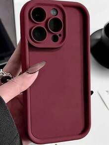 Thick Textured Pink Soft Silicone Shockproof Protective Phone Case Cover With Printed Design, Compatible With  16/16 Pro/16 Pro Max/16 Plus/15 XR/7/8,  15 Pro Max, 13 Pro Max, 14 Pro Max, 13, 14, 11, 12 Pro Max, P11, P12, XS, XR, 7/8 Plus, 7/8 GES2 Waterproof Anti-Fall Scratch Resistant - 酒紅色 - 查看 5
