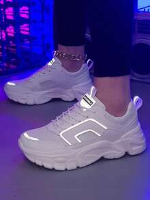 Women's Fashion Sneakers, White Reflective Platform Shoes With Mesh Upper - Perfect Gift - White - View 3