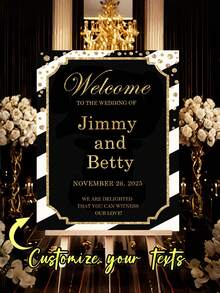 Biển chào mừng đám cưới/tiệc tùng tùy chỉnh, có 3 kích cỡ, cá nhân hóa, phù hợp cho đám cưới, tiệc tùng, chủ đề đen & vàng. - Nhiều màu - Xem 6