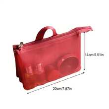 Bolsa de maquillaje de almacenamiento de malla, gran capacidad, bolsa de lavado simple y portátil, bolsa de almacenamiento para viajes de negocios, ba de almacenamiento multiusos TFD4 - Rojo - Ver 12