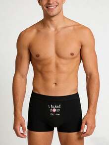 Men's Black Simple Fashion Elastic Letter Print Briefs, Suitable For Daily Wear - Black - View 4