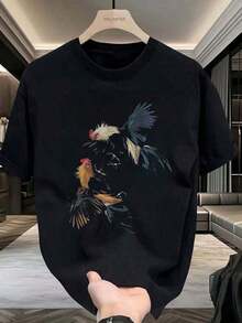 Camiseta de manga corta con estampado de gallos y flores para uso diario en interiores y exteriores 0UEY - Blanco - Ver 11