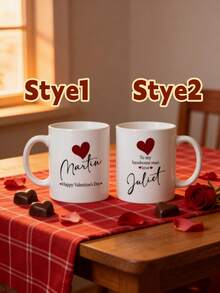 1Pc Custom Name Valentine's Day Mug – Personalized Text Heart Coffee Cup, Ceramic Custom Mug, Valentine's Day Gift, Perfect For Girlfriend, Boyfriend, Husband, Wife, Anniversary, Christmas, Coffee & Tea Time, Daily Use, Special Occasions - Multicolor - View 4