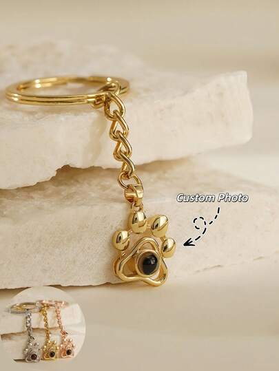 1pc Customized Keychain - Stainless Steel Projection Keychain With Built-In Photo - Personalized Projection Photo Keychain - Family Photo Memorial Keychain - Family Memorial Gift - Customized Photo Keychain For Valentine's Day