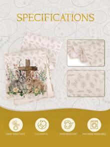 1pc Easter Bunny Pattern Table Runner, Easter Style Table Decor, Linen Material, Available In Multiple Sizes, Suitable For Home Dining, Kitchen Decor, Home Decor, Outdoor Party And Restaurant Decoration, Textured Linen Appearance - White - View 7