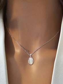 1件S925纯银极简椭圆形吊坠项链，优雅日常佩戴精致锁骨链，女士礼物 - 橢圓 - 查看 12