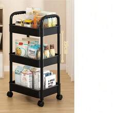 3Tier Rolling Cart Storage Trolley Kitchen Bathroom Laundry Organiser Rack Black - Black - View 1