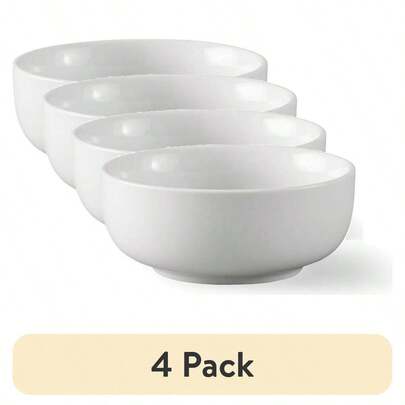 4 Pack White Porcelain Round Dipped Bowl