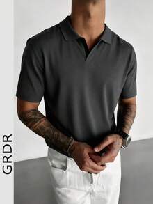 GRDR Men's Summer Fashion Solid Color Versatile Polo Collar Short Sleeve T-Shirt, Suitable For Home, Casual, Party, Work And Other Occasions - Grey - View 3