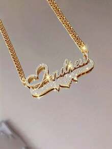 1pc Customized Shiny Matte Name Necklace, Classic Vintage Stainless Steel Men's Thick Cuban Chain, Personalized Heart Letter Pendant Necklace, Best Gift For Family And Friends - 彩色 - 查看 7