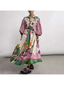 Neutral, Spring, Minimal, Slim, Flowy, Dressy, Office. Spring. Event, Lounge.  Flowy Maxi Dress For Fashion-Forward Women - Purple - View 4