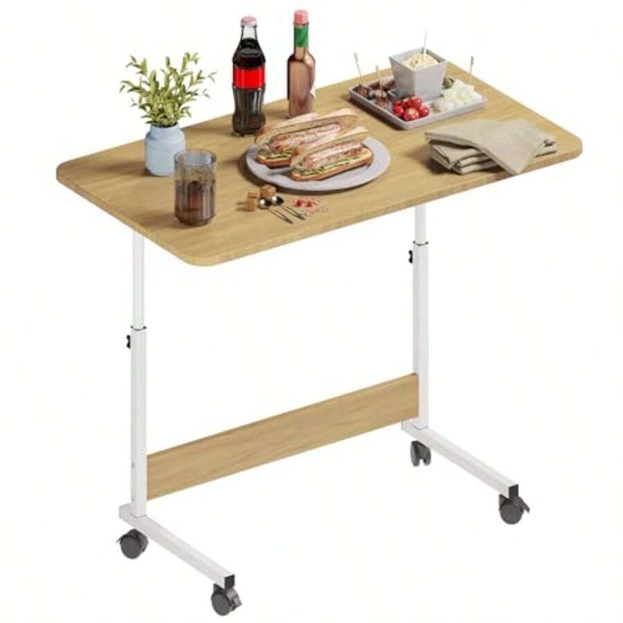 mesa de restauranteMUBSON Mesa Portatil con Altura Ajustable y Ruedas con 80x40 cm y Altura de 88 cm para Laptop Azper. Desayunador para Cama o Sillon. Overbed Table Cafe - 80x40 centímetros - Ver 1
