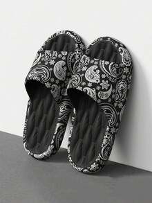 Ciabatte da uomo taglie forti 48-49 con stampa a fiori di anacardi, morbide ciabatte da bagno in EVA antiscivolo, con motivo graffiti per l'esterno, sandali infradito da indossare in estate durante le vacanze - nero - Visualizzare 11