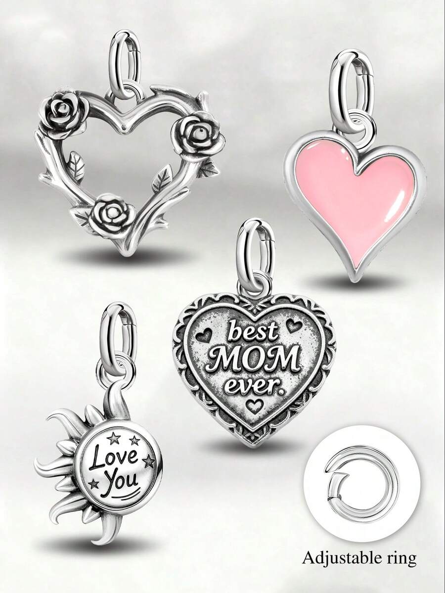 1pc Minimalist Unique 925 Sterling Silver Resin Heart Pendant, DIY Necklace, Delicate Jewelry Gift Suitable For Women And Men - Set 1 - View 1