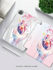 A Tablet Case Featuring A Heart-Shaped Branch Motif, Hand-Painted Double-Sided Printed Tablet Sleeve, Multi-Angle Adjustable Tablet Stand, Foldable Tri-Fold Tablet Cover With Stylus Slot, Magnetic Auto-Sleep/ Wake Smart Power-Saving Feature, High-Transparency Back Panel - Multicolor - View 4