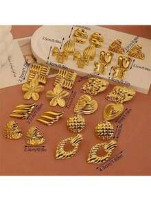 24 件装 - （随机）金色耳环，不锈钢材质，优雅款式，防过敏不锈钢耳环套装，送给女性朋友的最佳耳环礼物。（随机） - 彩色 - 查看 6