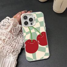 1 pieza funda de teléfono de moda, diseño de cerezas rojas sobre fondo de cuadrícula verde y blanco, compatible con Apple  11 Pro Max, 12 Pro Max, 13 Pro Max, 14 Pro Max, 15 Pro Max, 16 Plus, 16 Pro Max,  Galaxy S21, S22, S23, S24 Ultra, Redmi Note 13, 14,  Pura 70, OPPO Reno 11, Honor X9,  Pixel 7. Material resistente a golpes, agua y arañazos, ideal para el Día de San Valentín. - Negro - Ver 5