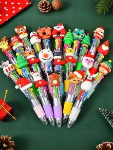 Christmas Multicolor Ballpoint Pens, Christmas Ballpoint Pens, Creative Cute Christmas Neutral Pens, Vibrant Assorted Colors With Santa, Reindeer & Snowman Toppers, Retractable 4-Color Ink, Durable ABS Body, Ideal For Holiday Journaling & Gift Giving, Holiday Party SchoolSupplies StudentsRewards Christmas Gifts Christmas Stationery Gift Water Pen Christmas(Random Pattern) - 1pcs顏色隨機 - 查看 2