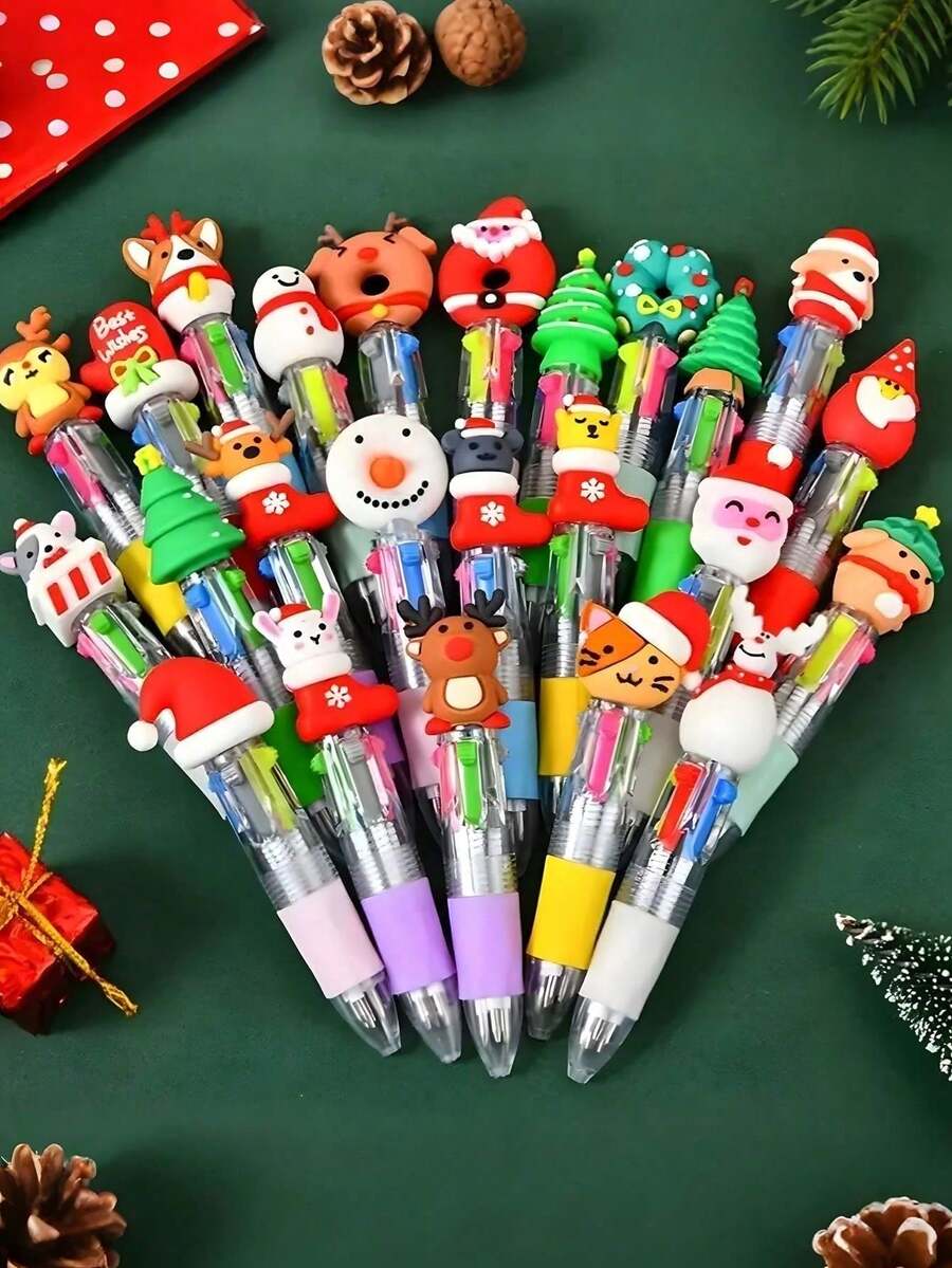 Christmas Multicolor Ballpoint Pens, Christmas Ballpoint Pens, Creative Cute Christmas Neutral Pens, Vibrant Assorted Colors With Santa, Reindeer & Snowman Toppers, Retractable 4-Color Ink, Durable ABS Body, Ideal For Holiday Journaling & Gift Giving, Holiday Party SchoolSupplies StudentsRewards Christmas Gifts Christmas Stationery Gift Water Pen Christmas(Random Pattern) - 1pcs顏色隨機 - 查看 1