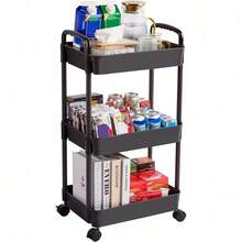3Tier Rolling Cart Storage Trolley Kitchen Bathroom Laundry Organiser Rack Black - Black - View 6