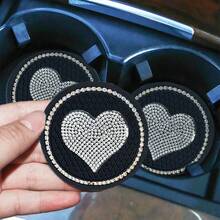 2个装黑色水钻心形杯垫，汽车水钻水杯垫，闪亮心形杯垫，防滑PVC隔热汽车配件 - 2pc愛心杯墊 - 查看 1