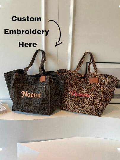 Personalized Large Capacity Waterproof Tote Bag For Women, Leopard Print Handbag, Makeup Bag, Large Capacity Shopping Bag, Suitable For Wedding, Birthday, Beach, Shopping, Date, Vacation, Travel, Holiday, Party, Gift-Giving And Other Occasions, Suitable For Women, Mothers, Teachers, Nurses, Etc.