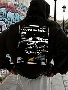 Nissan GT-R Design Hoodie, Car Print Hoodie, Loose And Casual Fit, Comfortable Fleece Sweatshirt For Men, Everyday Wear, Versatile, Retro Style, Suitable For Outdoor Activities, Winter Hoodie, A Valentine's Day Gift For Men. - 黑色 - 查看 1
