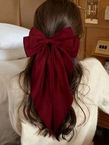 1个酒红色超大缎面蝴蝶结发夹，特大蝴蝶结发饰，礼物，女士发饰，头部饰品，发卡 - 紅色 - 查看 3