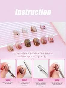 Nail Art Magnet, Cute Rabbit Shaped Cat Eye Magnet With Foldable Ears (Rabbit/Cat/Bear Pattern), DIY Gel Nail Polish Square Magnet, Nail Art Tool, Nail Art Supplies, Suitable For Press-On Nails, Back To School, Wedding, Vacation, Summer Nail Art - Multicolor - View 4