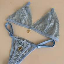 Sexy Backless Thong Set With Pendant Detail - 淺藍色 - 查看 4