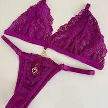 Sexy Backless Thong Set With Pendant Detail - 紫色 - 查看 3
