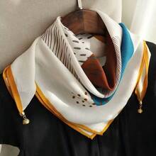 New 65.65 Magnetic Buckle Silk Scarf Women's Square Scarf Winter Lazy Pendant Ins Scarf Scarf Decoration Fashionable And Versatile - HH橙 - 查看 4