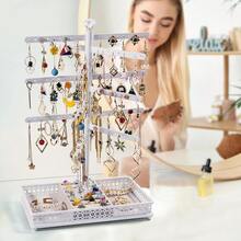 Rotating Earring Organizer Display Stands, Jewelry Organizer Display For Earring, Necklaces, Rings, Bracelets, Large Capacity Earring Storage Display For Store, Showcase, Tradeshow And Home (White) - RotatingWhite - View 8