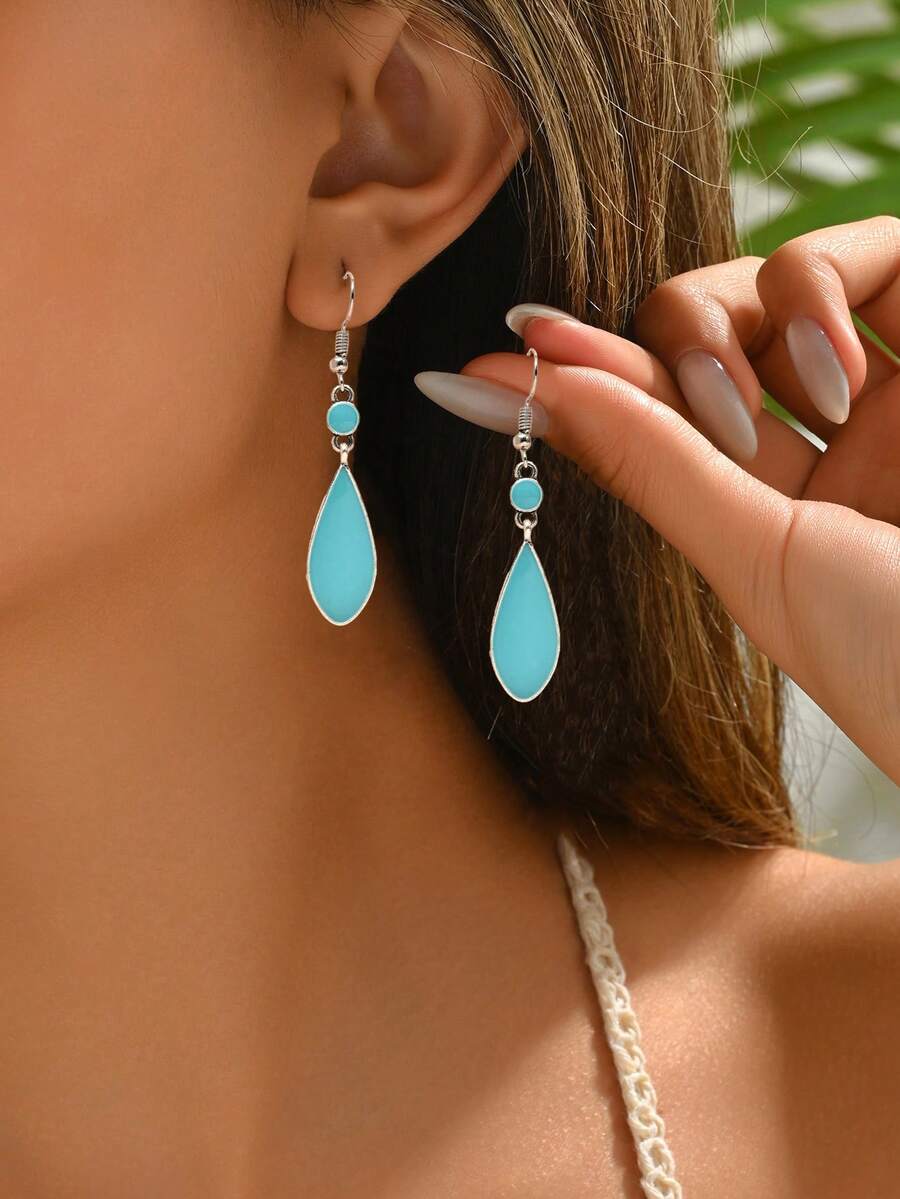 1 Pair Fashionable Minimalist Water Drop Pendant Earrings, Suitable For Daily Commute, Dating, Valentine's Day Gift, Birthday Gift - Baby Blue - View 1