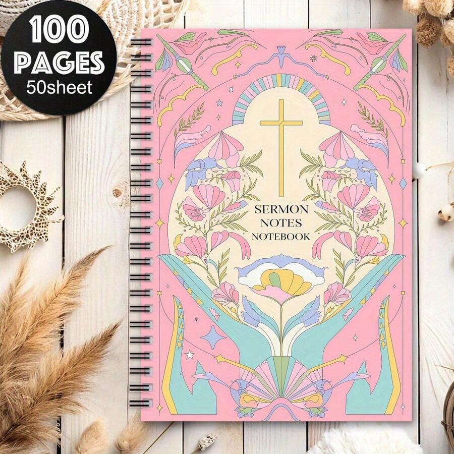 1 st rosa blommiga estetiska predikanteckningar spiral anteckningsbok, kristen bibel psalmerna andaktsgåva, tro bönedagbok, personlig organisatör - A5 - Visa 1