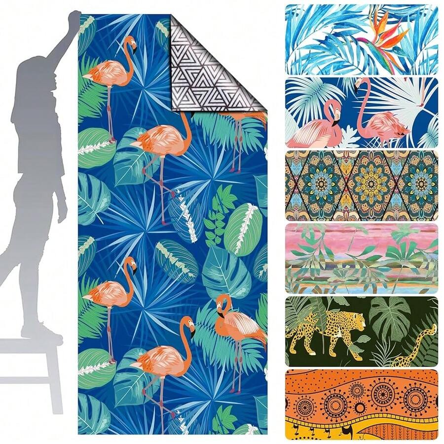 Runmeihe Strandtuch, 80 x 180cm Extra großes Mikrofaser Strandtuch für Erwachsene, Doppelseitiges FSandssfreies Schnelltrocknend Leichtes Handtuch für Strand Schwimmen (Flamingo-Grün)-4663 - Flamingo-grün - Übersicht 1