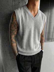 GRDR Men's Solid Color Knitted Vest, Casual & Versatile - Grey - View 2