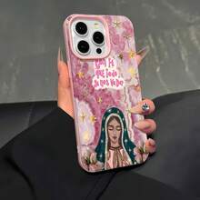 Estuche para teléfono con diseño floral de inspiración religiosa compatible con  17,  16 Pro Max,  15 Pro Max,  13 y  12, resistente al agua, a las caídas y a los arañazos. Un gran regalo para familiares, amigos, amantes, novios/novias y el Día de San Valentín. - Rosa - Ver 5