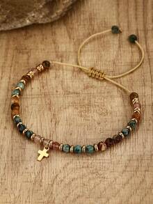 Youth Gift, Cross Bracelet, Christian Gift, Youth Inspirational Gift, Natural Stone Bracelet, - Multicolor - View 3