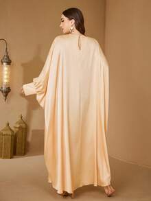 SUPGIR Plus Women's Round-Neck Long Sleeve Sequin Patchwork Waistband Satin Evening Dress - Champagne - View 3