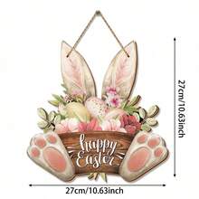 1pc Easter Wreaths For Front Door Bunny Welcome Wood Sign Door Hanger Spring Decorations Easter Hanging Plaque Rabbit Sign Decorations For Home Shop Garden - Multicolor - View 8