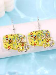 1 Pair Cute Creative Unique Funny Versatile Lively Campus Series School Bus Acrylic Cartoon Opossum Earrings, Suitable For Women In Daily Life, Festivals, Commuting - Multicolor - View 6