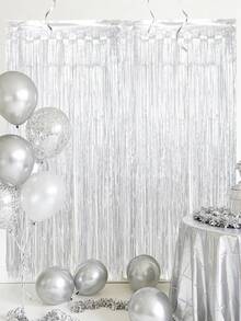 2 piezas Cortina con flecos para fiesta, Cortina decorativa de fondo plateado mate para fiesta, Decoración para cumpleaños y bodas, Cortina de flecos de lentejuelas metálicas, Accesorios para photocall para compromiso, baby shower, celebración, Decoración de fondo, Decoración para baby shower, Suministros para fiesta de revelación de género, Recuerdos de fiesta - Plata mate - Ver 4