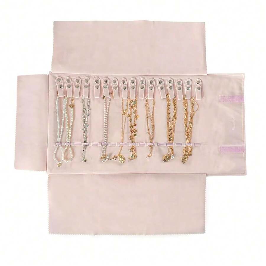 UnionPlus Velvet Travel Jewelry Roll Bag Organizer For Necklaces Only, Pink - Berwarna merah muda - View 1