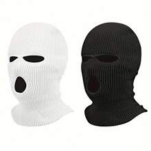 2 Pieces 3-Hole Full Face Balaclava Mask Black Ski Mask Unisex, Knitted Balaclava For Outdoor Activities - Đen + Đen - Xem 7