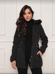 Women's Lined Twill Parka - 黑色 - 查看 2