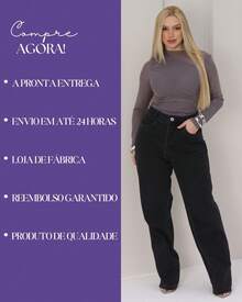 Women's Wide Leg Jeans, 100% Denim Fabric, High Waist On - 燧石 - 查看 5