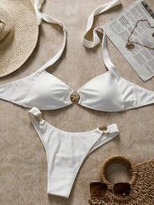 LARA VIVA Women's Bikini, Swimwear, Plus Sizes, Women's Swimsuit For The Beach. Breathable, Christmas Swimsuit For New Year's Holidays, Beach Edition, Party, Sophisticated, Essential For The Pool. - 白色 - 查看 1