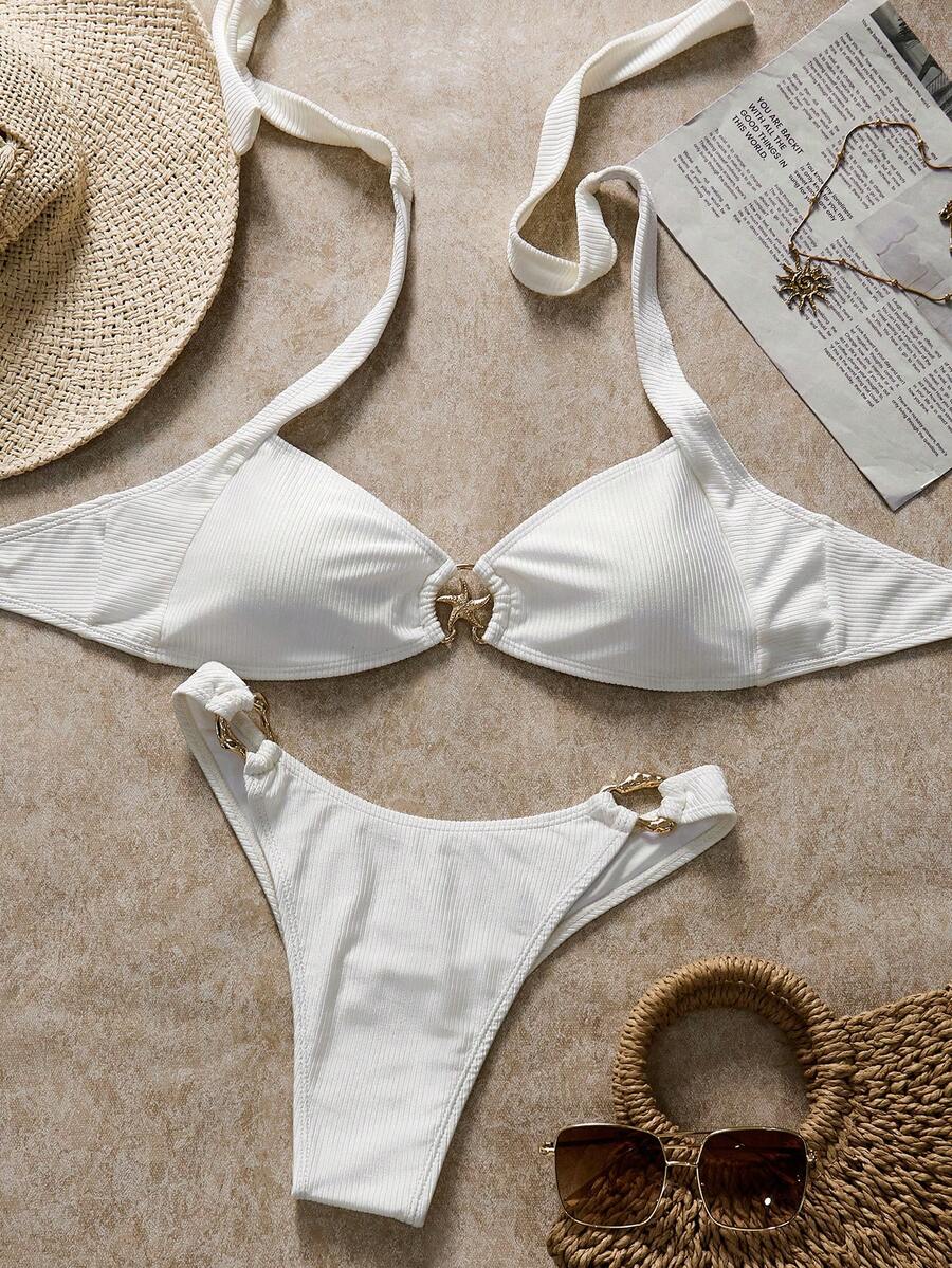LARA VIVA Women's Bikini, Swimwear, Plus Sizes, Women's Swimsuit For The Beach. Breathable, Christmas Swimsuit For New Year's Holidays, Beach Edition, Party, Sophisticated, Essential For The Pool. - 白色 - 查看 1